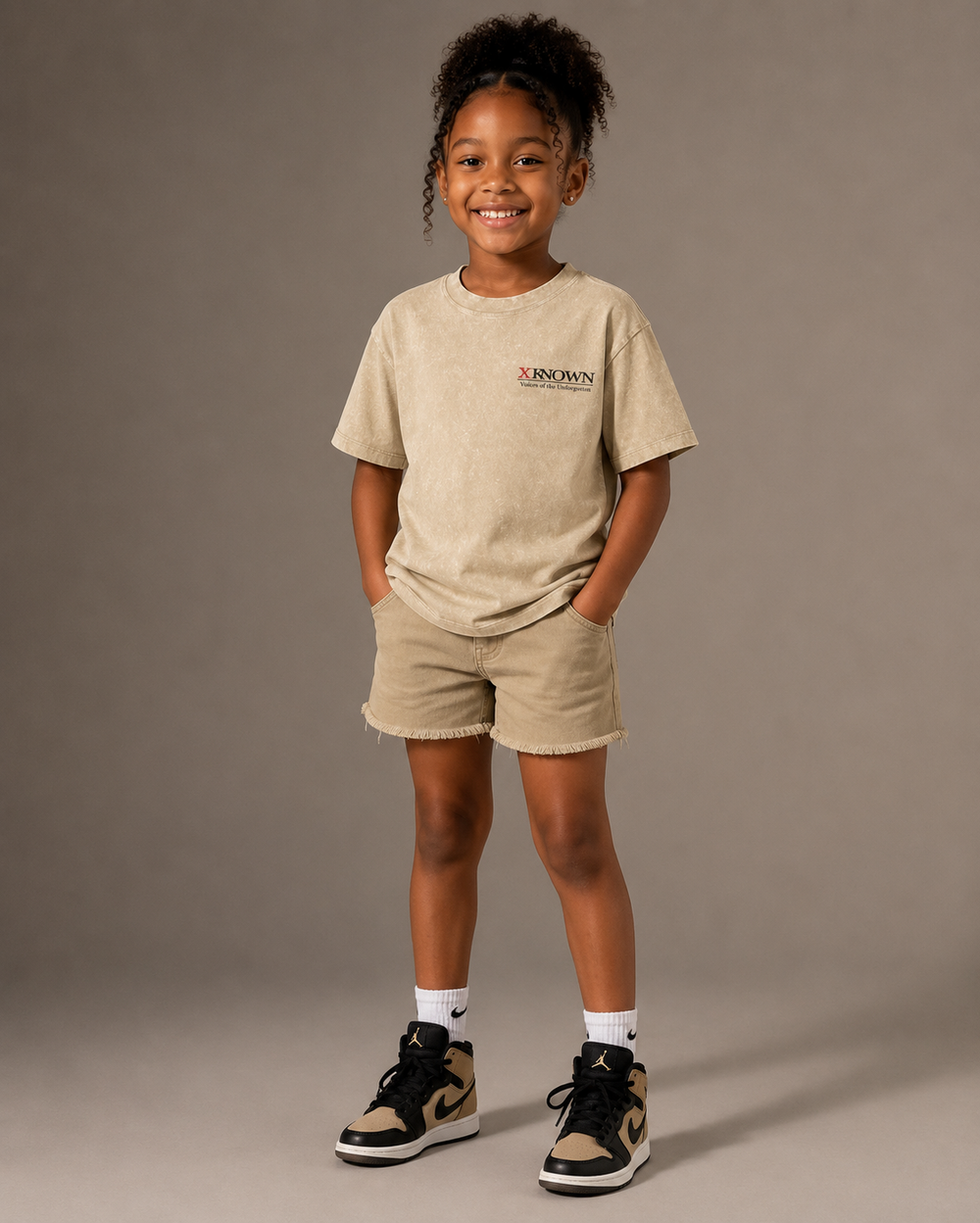 Kids Acid Wash T-Shirt – Brown "Voices of the Unforgotten"