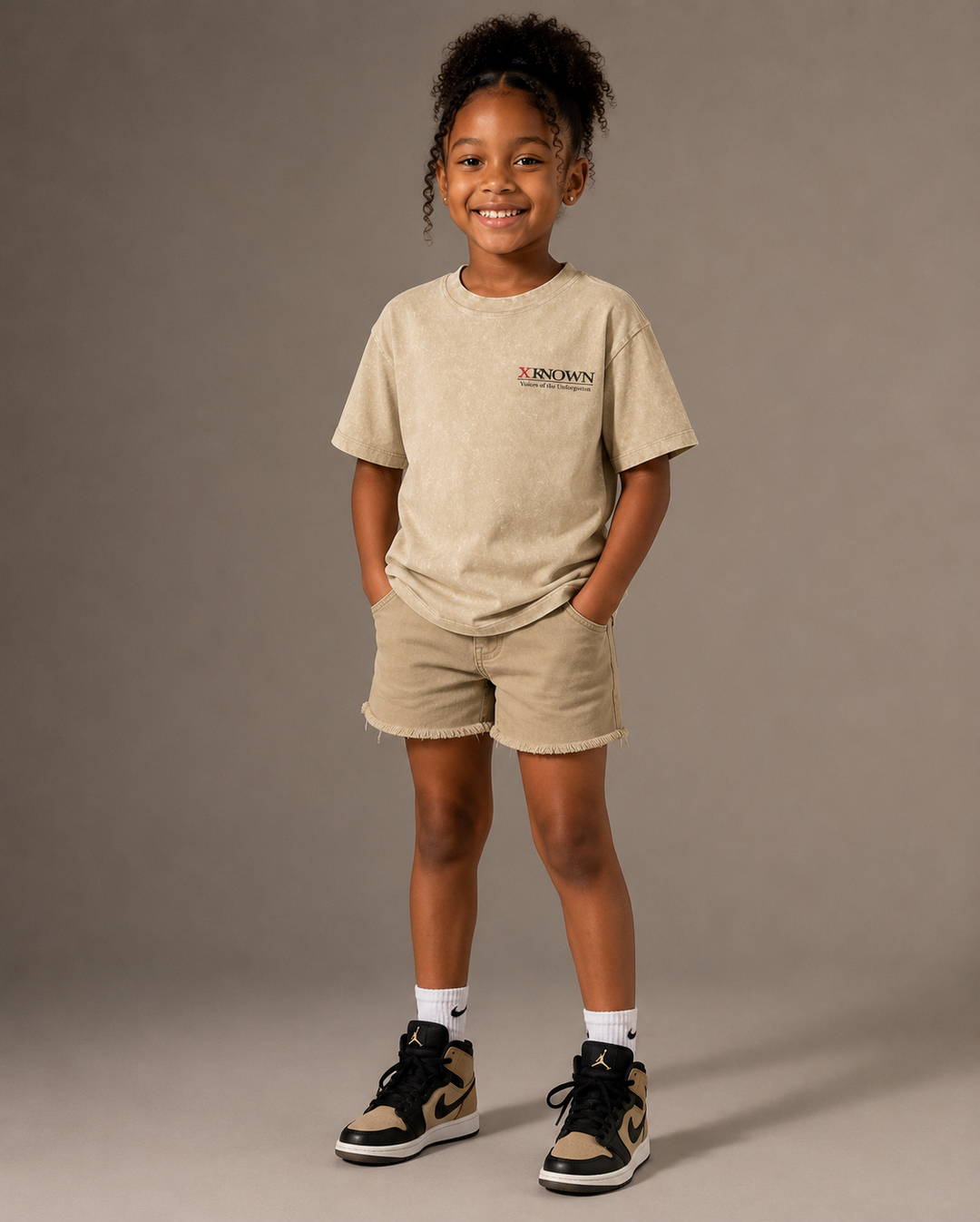 Kids Acid Wash T-Shirt – Brown "Voices of the Unforgotten"