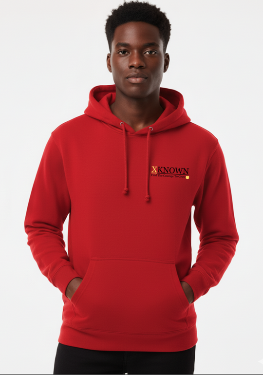 Red Hoodie XKNOWN | White Outline Back Logo
