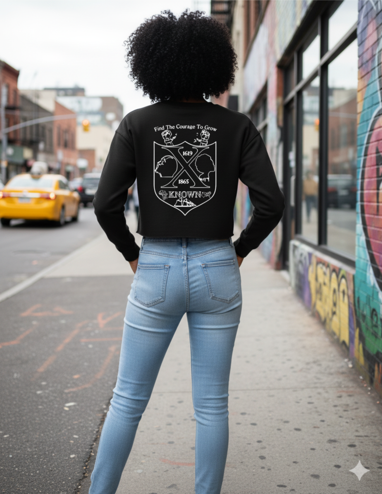 Black XKNOWN Cropped Crew Pullover | White Outline Back Logo