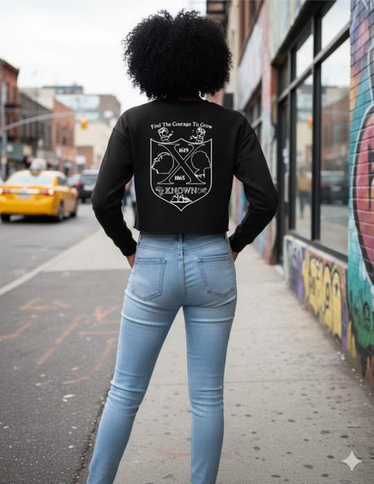 Black XKNOWN Cropped Crew Pullover | White Outline Back Logo