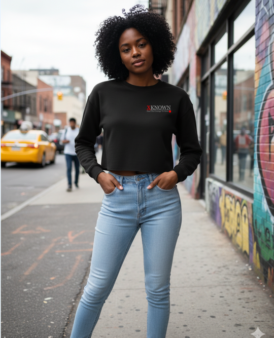 Black XKNOWN Cropped Crew Pullover | White Outline Back Logo