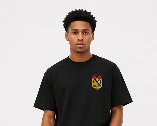 Black America Crest™ Legacy Tee – Black/Red/Gold