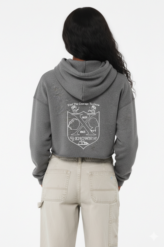 White XKNOWN Cropped Fleece Hoodie | Black Outline Back Logo