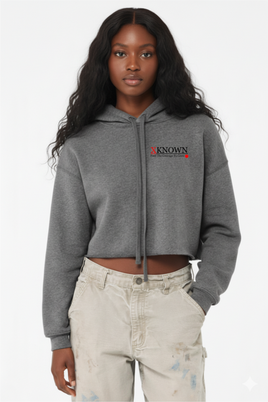 White XKNOWN Cropped Fleece Hoodie | Black Outline Back Logo