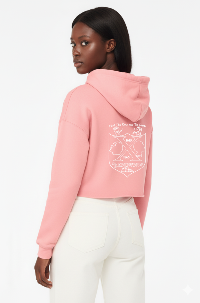 Pink Cropped Fleece Hoodie | White Outline Back Logo