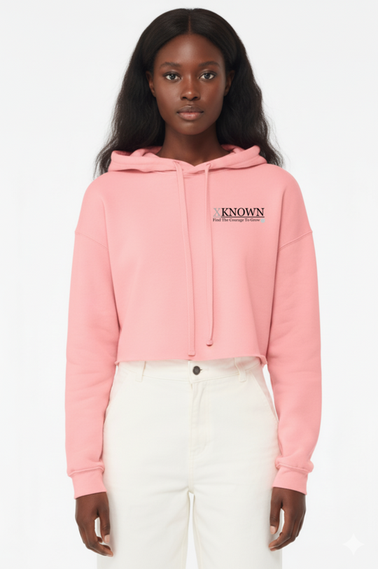 Pink Cropped Fleece Hoodie | White Outline Back Logo