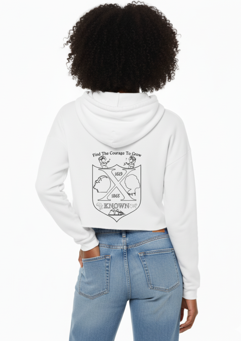 White XKNOWN Cropped Fleece Hoodie | Black Outline Back Logo