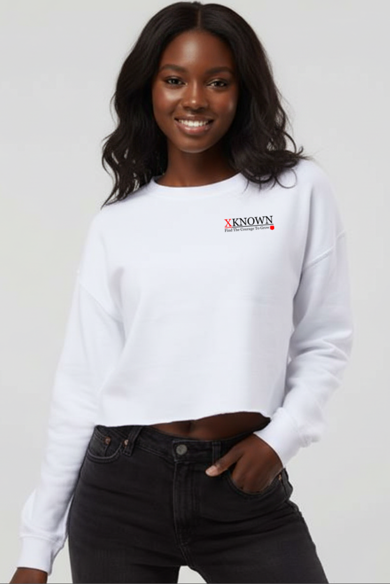 (Red X)XKNOWN Crop Crew Pullover | Black Outline Back Logo