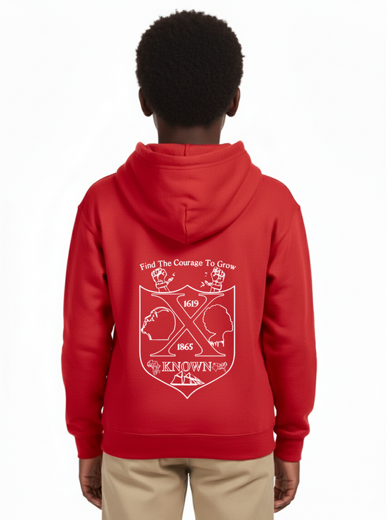 Youth Red B.A.C XKNOWN Hoodie Outline | White Outline Back Logo