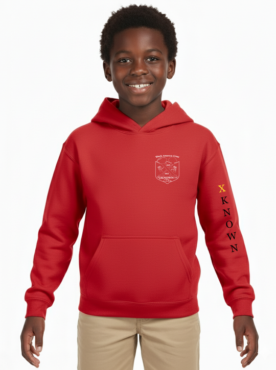 Youth Red B.A.C XKNOWN Hoodie Outline | White Outline Back Logo
