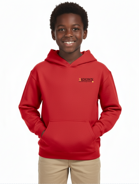 Youth Red XKNOWN Hoodie | White Outline Back Logo